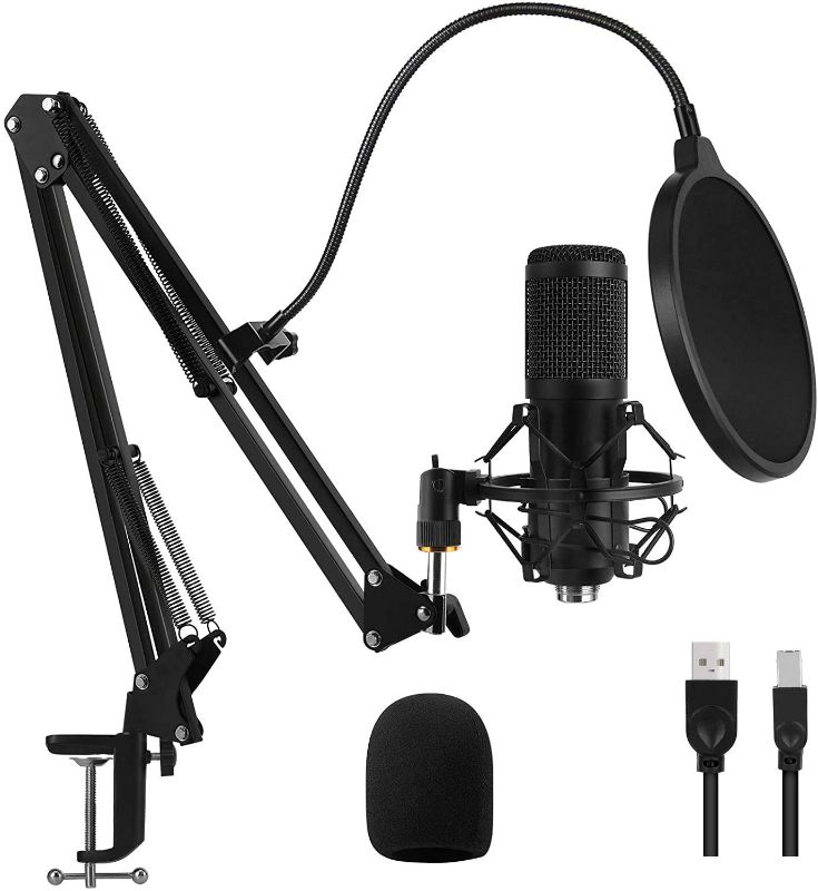 Photo 1 of Condenser Microphone for Computer PC 192KHZ/24BIT Professional Cardioid Microphone Kit with Adjustable Scissor Arm Stand Shock Mount Pop Filter for Karaoke, YouTube, Gaming Recording