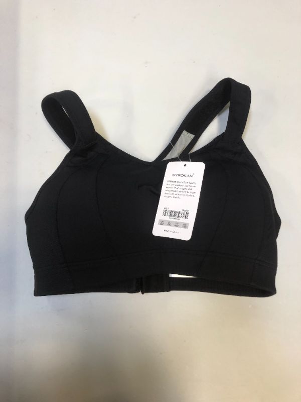 Photo 2 of SYROKAN Women's Front Adjustable Lightly Padded Wireless Racerback High Impact Workout Sports Bra Black 32D