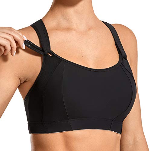 Photo 1 of SYROKAN Women's Front Adjustable Lightly Padded Wireless Racerback High Impact Workout Sports Bra Black 32D