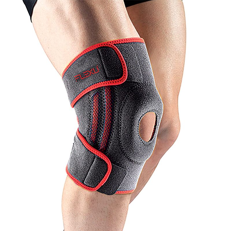 Photo 1 of FlexU Protective Open Patella Knee Brace; Ultimate Knee Support with Padded Silicone Gel Ring & Side Rods Stabilizers; Best for Meniscus Tear, Arthritis, Knee Joint Pain Relief & ACL - LARGE