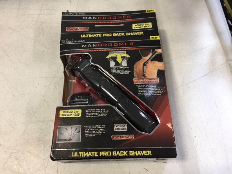 Photo 3 of MANGROOMER - ULTIMATE PRO Back Shaver with 2 Shock Absorber Flex Heads, Power Hinge, Extreme Reach Handle and Power Burst
