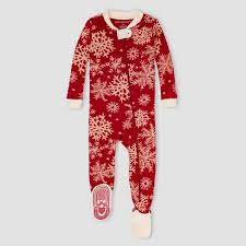 Photo 1 of Burt's Bees Baby® Baby Snowflakes Organic Cotton Tight Fit Footed Pajama - Red/Ivory. 9M
