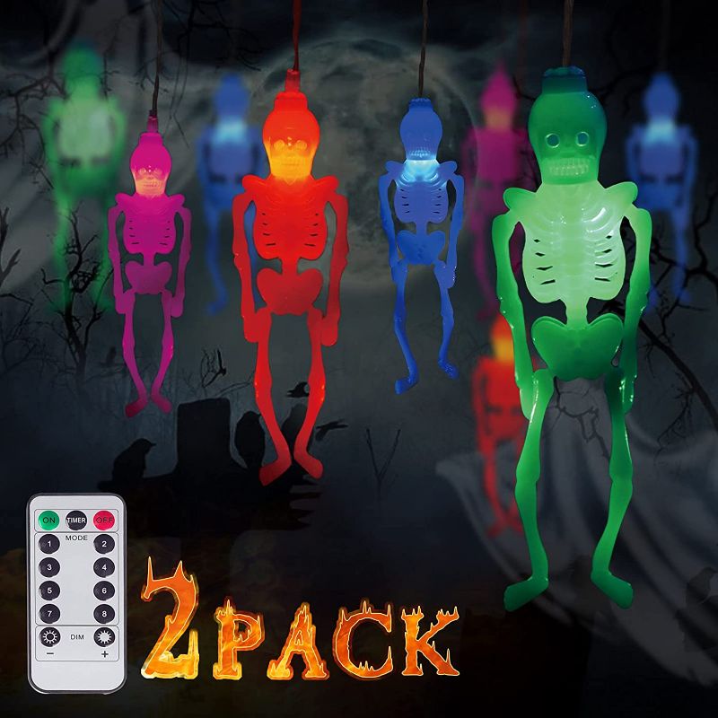 Photo 1 of Halloween Skeleton Decoration String Lights 2 Packs of 30 LED Outdoor and Indoor with Remote Control Waterproof Battery Operated, Used in Haunted Houses Party to Create a Halloween Horror Atmosphere