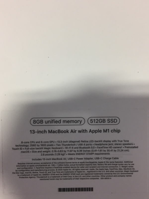 Photo 3 of 2020 Apple MacBook Air Laptop: Apple M1 Chip, 13” Retina Display, 8GB RAM, 512GB SSD Storage, Backlit Keyboard, FaceTime HD Camera, Touch ID. Works with iPhone/iPad; Silver
