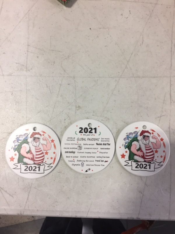 Photo 2 of 2021 Christmas Ornament Christmas Tree Ornaments, Quarantine Ornament, Holiday Decorations Hanging Decor, Two-Side Printed Round Ceramic Crafts Gifts. Pack of 3