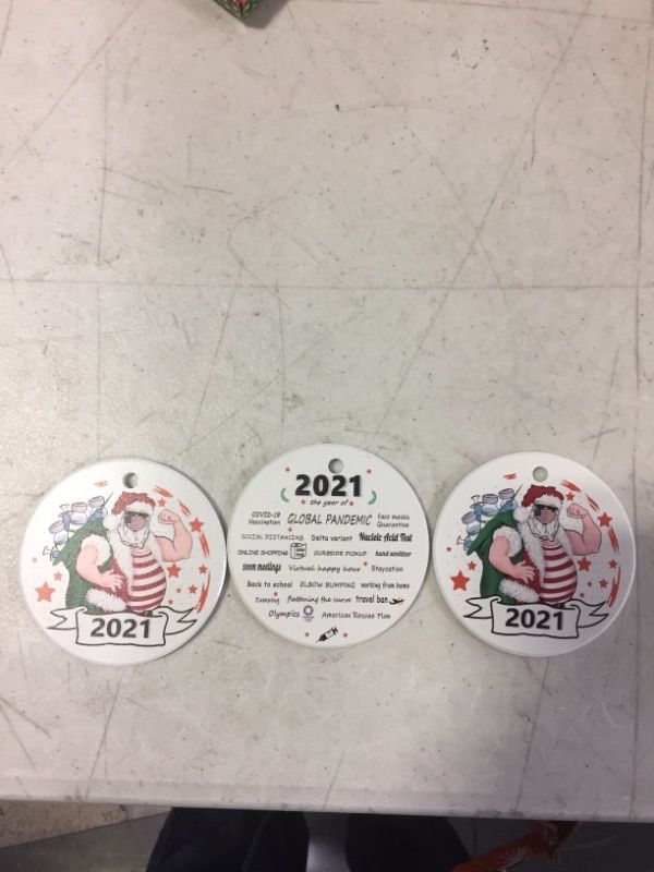 Photo 1 of 2021 Christmas Ornament Christmas Tree Ornaments, Quarantine Ornament, Holiday Decorations Hanging Decor, Two-Side Printed Round Ceramic Crafts Gifts. Pack of 3