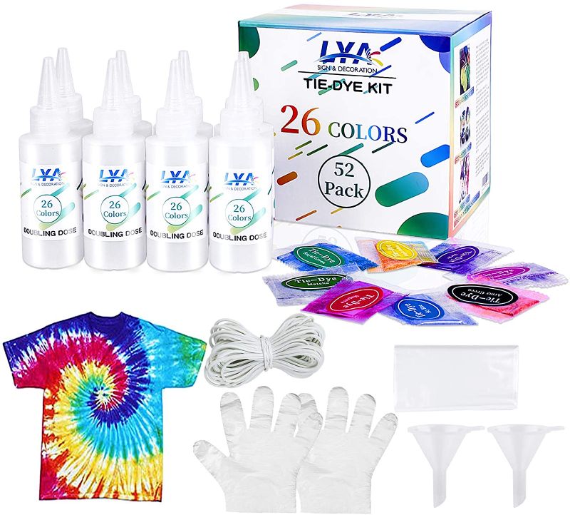 Photo 3 of Lya Vinyl Tie Dye Kit, 26 Colors Fabric Dye Art Set with 120 Rubber Bands, 10 Gloves, Color Label, 2 Table Covers and Instruction for Kids, Craft Arts
