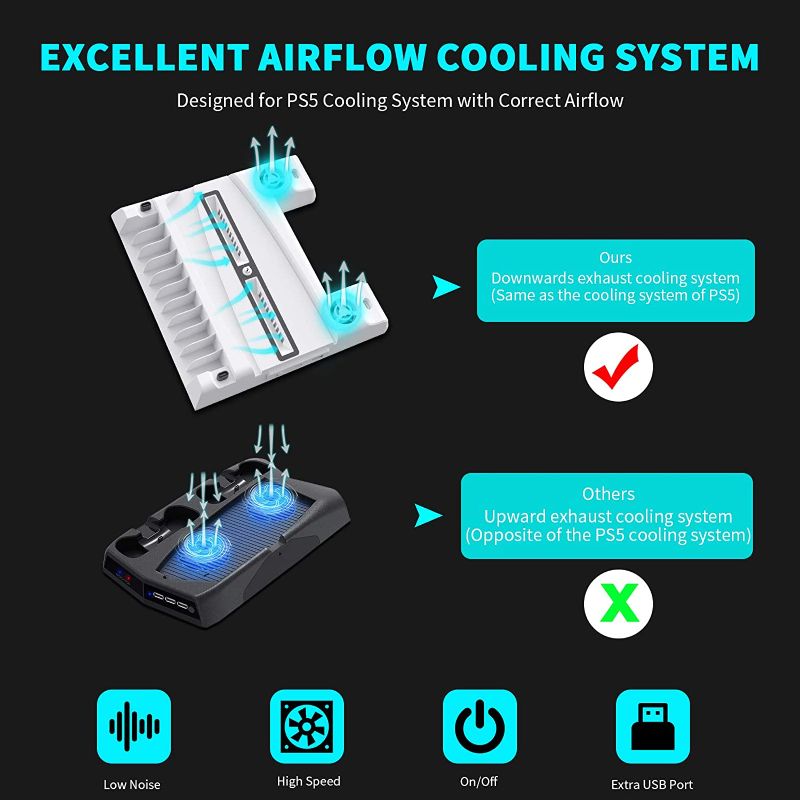 Photo 2 of PS5 Vertical Stand with Headset Holder, Multifunctional Stand with Cooling Station and Game Storage, still factory sealed