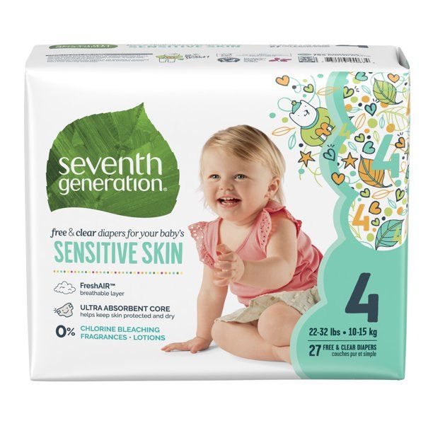 Photo 1 of Seventh Generation Free & Clear Baby Diapers with Animal Prints Size 4, 22-37 lbs, 27 count
