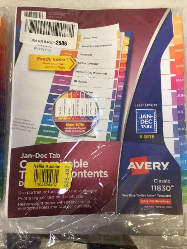 Photo 2 of Avery Monthly Dividers for 3 Ring Binders, Customizable Table of Contents, Multicolor Tabs, 6 Sets (11830)
