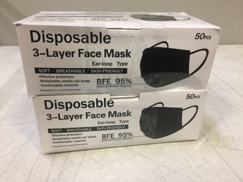 Photo 1 of 2 packs of Disposable black face masks 