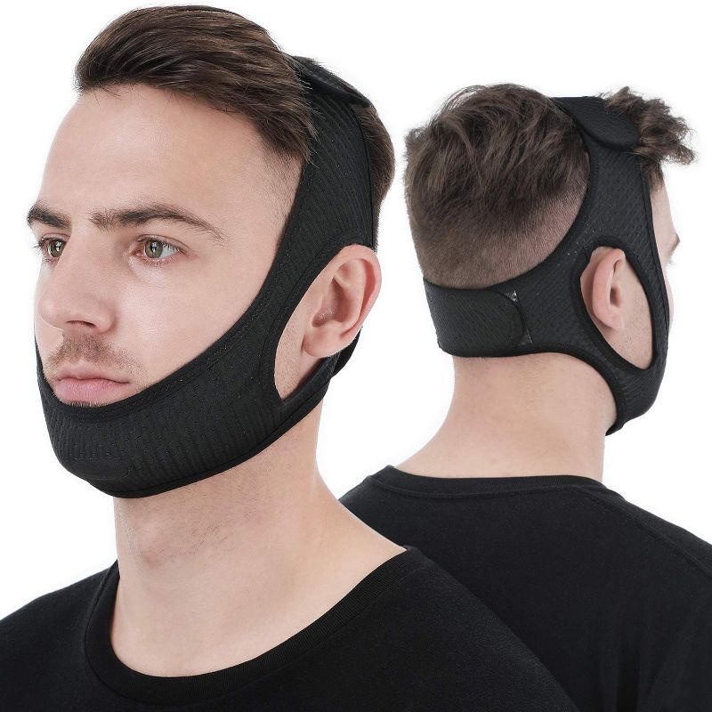 Photo 1 of Anti Snore Chin Strap [Upgraded 2021], Vosaro Snoring Solution Effective Anti Snore Device, Adjustable and Breathable Stop Snoring Head Band for Men Women, Black
