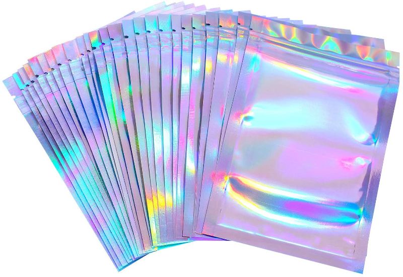 Photo 1 of 100 Pieces Storage Bags Holographic Packaging Bags Storage Bag for Food Storage (Holographic Color, 3 x 4 Inches)
