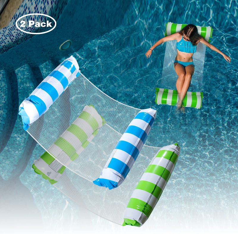 Photo 1 of 2 Pack Water Swimming Pool Float Hammock,Pool Float Lounger,Water Hammock Lounger, Swimming Floating Bed Hammock,Comfortable Inflatable Swimming Pools Lounger, for Adults Vacation Fun and Rest
