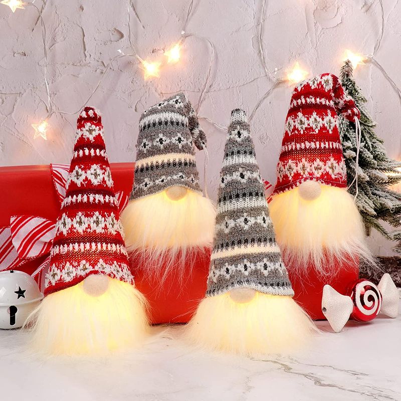 Photo 1 of APCHFIOG 4 PCS Christmas Gnomes with Led Light Swedish Tomte Nisse Elf Scandinavian Nordic Plush Santa Doll Decor Xmas Ornaments for Home Party Shelf Decoration
