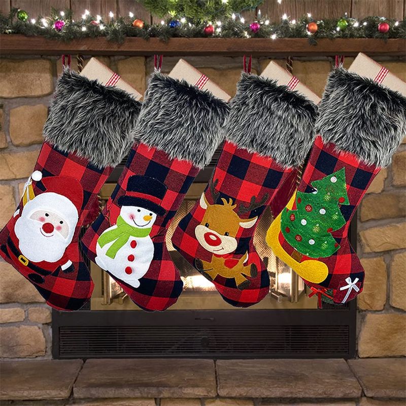 Photo 1 of Christmas Stocking Classic Large Stockings Santa, Snowman, Reindeer Xmas Character for Family Holiday Christmas Party (4 Pack)
