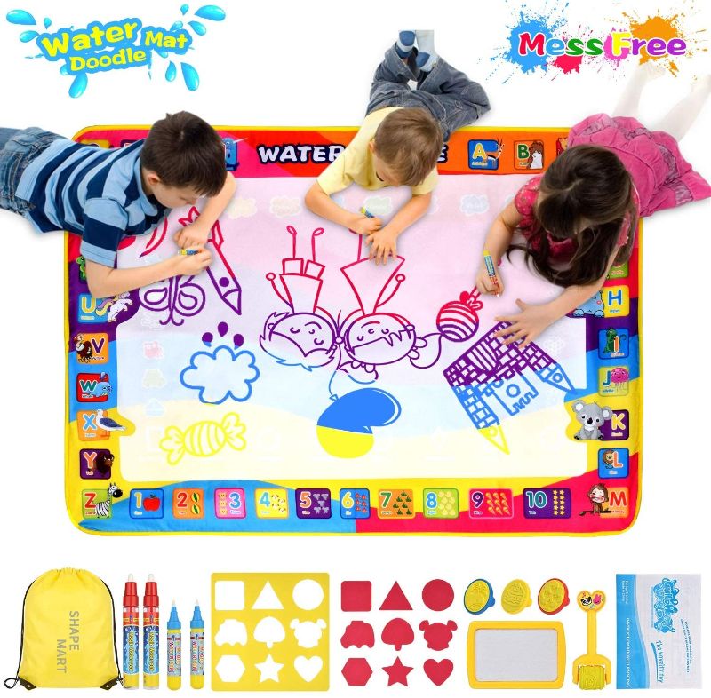 Photo 1 of SHAPE MART Water Drawing Mat - Large Aqua Magic Doodle Mat for Toddler, Mess Free Painting Aqua Mat for Kids with Water Pens, Educational Toys for Kids Age 2 3 4 5 6 Years Old
