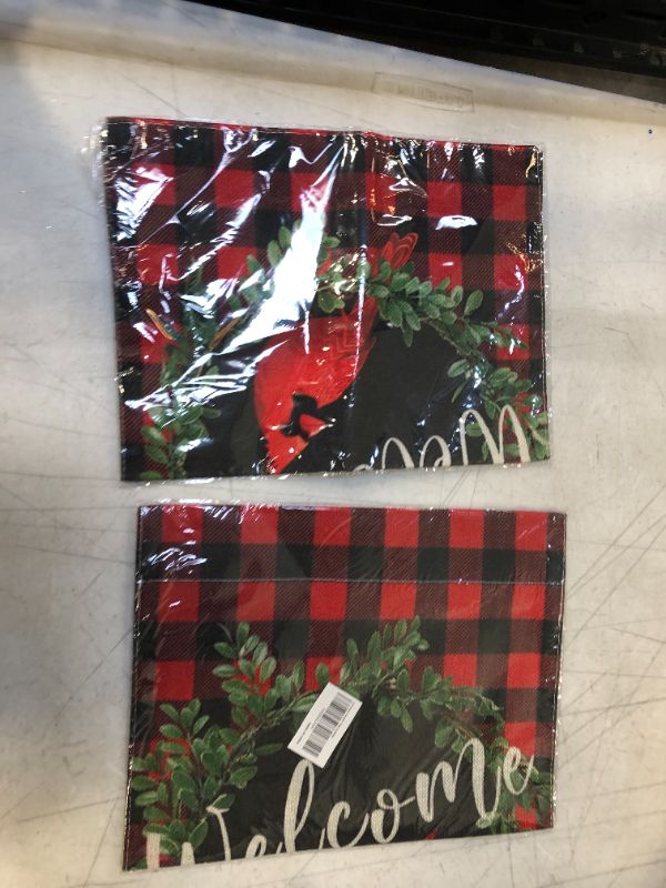 Photo 2 of Christmas Garden Flag, Winter Garden Flag 12x18 Double Sided, Cardinal Christmas Garden Flag, Buffalo Plaid Christmas Garden Flag, Christmas Welcome Garden Flag, Xmas Garden Flag Burlap 2PK
