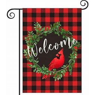 Photo 1 of Christmas Garden Flag, Winter Garden Flag 12x18 Double Sided, Cardinal Christmas Garden Flag, Buffalo Plaid Christmas Garden Flag, Christmas Welcome Garden Flag, Xmas Garden Flag Burlap 2PK
