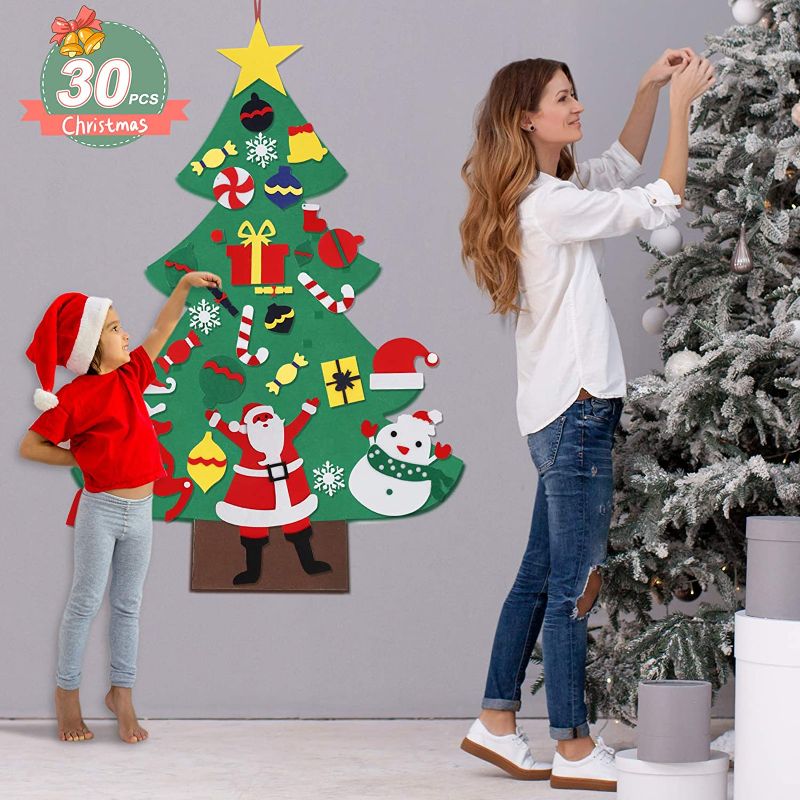 Photo 1 of  Felt Christmas Tree for Toddlers, DIY Christmas Trees Clearance with Ornaments Set, DIY Home Decorations Best Xmas Gifts for Kids, Wall Hanging for Party New Year Christmas Decor
