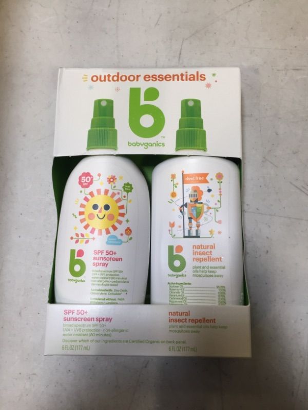 Photo 1 of Babyganics SPF 50 Baby Sunscreen Spray UVA UVB Protection and DEET Free Bug Repellent, 2 Pack (6 Ounce)
EXP 02/01/2023