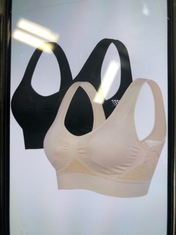 Photo 1 of LITTHING BRALETTES FOR WOMEN SEAMLESS PADDED SPORTS BRA WIREFREE 2 PCK BLACK/BEIGE
SIZE LARGE