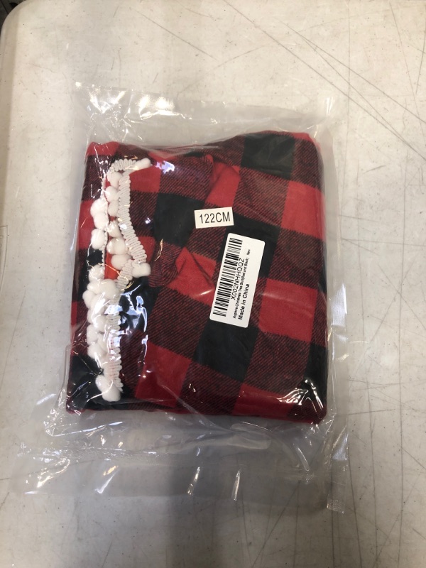 Photo 2 of Buffalo Plaid Christmas Tree Skirt Red, 48 Inch Red and Black Checked Tree Skirt, Xmas Tree Mat for Holiday Party Indoor Decorations(Red and Black)
