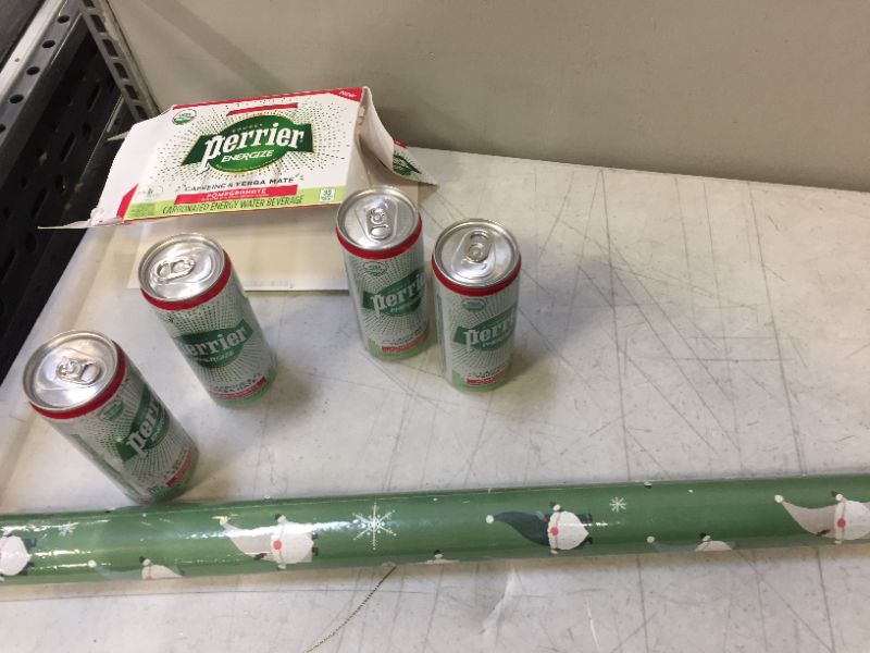 Photo 1 of 25 sq ft Gnomes Gift Wrap Green - Wondershop with  Perrier ENERGIZE Pomegranate Flavored Carbonated Energy Beverage 4 pack--not 6 pack 