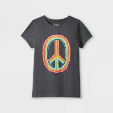 Photo 1 of Girls' Rainbow Peace Graphic Short Sleeve T-Shirt - Cat & Jack™ Dark Gray size medium 
