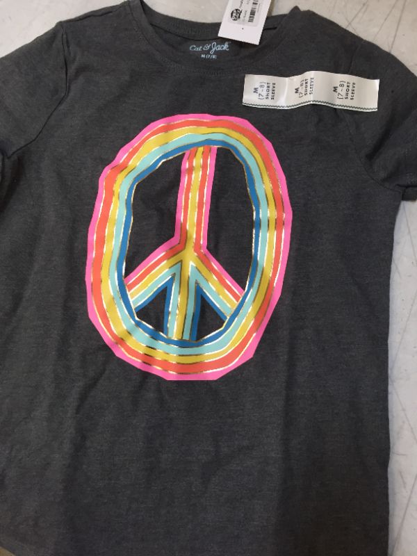 Photo 2 of Girls' Rainbow Peace Graphic Short Sleeve T-Shirt - Cat & Jack™ Dark Gray size medium 
