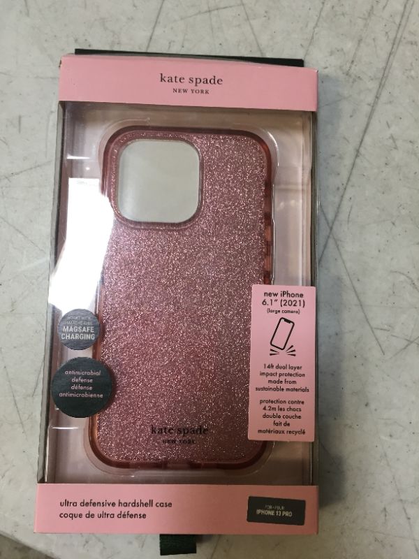 Photo 2 of Kate Spade Apple iPhone 13 Pro Ultra Defensive Hardshell Case - Pink Translucent Glitter
