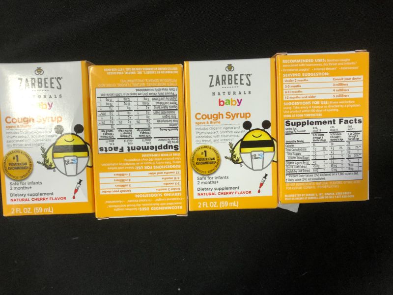 Photo 1 of  4 pack Zarbee's Naturals Baby Cough Syrup with Agave Natural Cherry Flavor exp- 01-2022