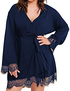 Photo 1 of Ainsi Benova Womens Cotton Kimono Robes Sleepwear Soft Bathrobe Cross V Neck Long Sleeve Lace Trim Knit Ladies size small (major damages to packaging)