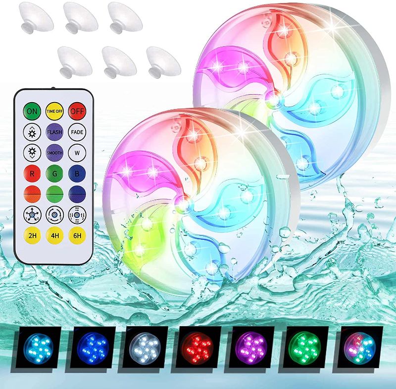 Photo 1 of Submersible Led Lights with Re-Mote IP68 Waterproof Color Changing Swimming Shower Bath Pool Light Underwater Lights Bar Festival Lighting Deco (2-Pack)