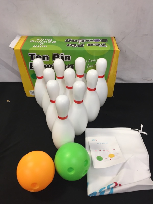 Photo 2 of Liberry Kids Bowling Set Includes 10 Classical White Pins and 2 Balls (MINOR SMASHES ON BOWLING PINS)