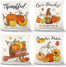 Photo 1 of  FALL PILLOW COVERS 18x18 INCH SET OF 4 CUTOUT PUMPKIN AND GNOME PILLOW COVERS