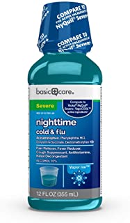 Photo 1 of Amazon Basic Care Vapor Ice Nighttime Severe Cold and Flu, Pain Reliever and Fever Reducer, Nasal Decongestant, Antihistamine and Cough Suppressant, 12 Fluid Ounces
12 Fl Oz (Pack of 2)
