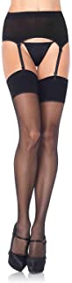 Photo 1 of Leg Avenue Womens Lace Top Sheer Stockings with Backseam and Attached Garter Belt LARGE