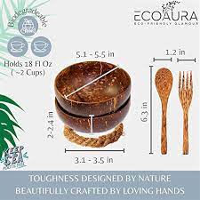 Photo 1 of ECOAURA COCONUT BOWLS WITH SPOONS AND FORKS SET OF 2