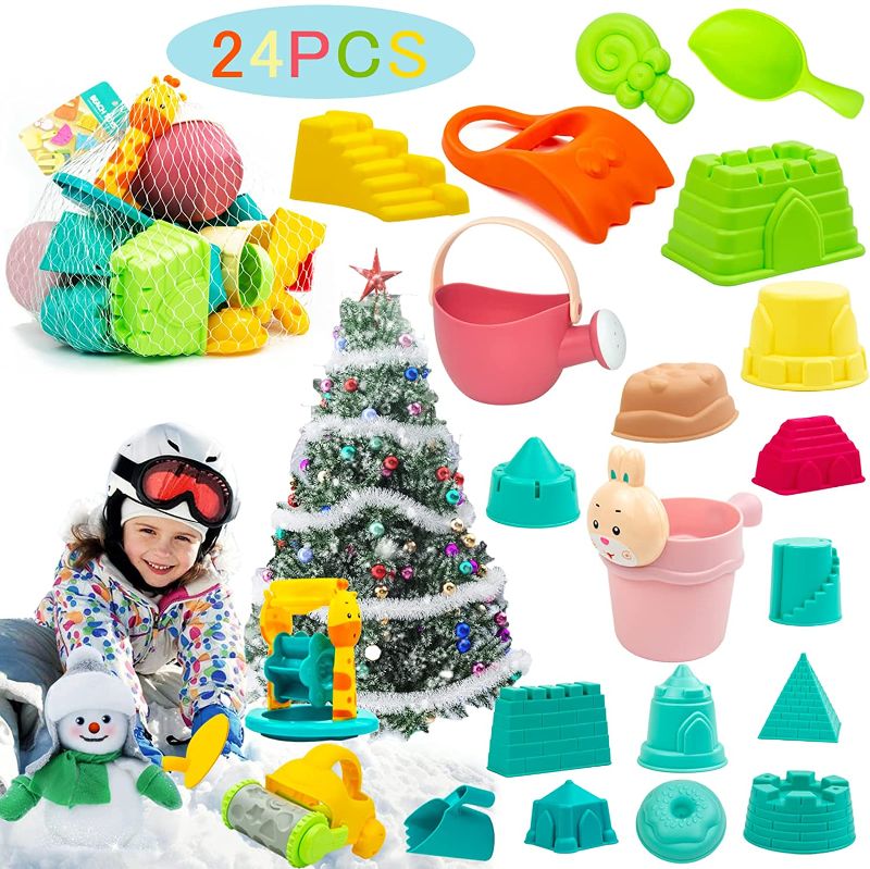 Photo 1 of 24PCS Beach Toys for Kids Sand Toys for Toddlers, Sandbox Toys with Mesh Beach Bag Includes Sand Castle, Toys Car,Bucket,Shovels Tool Kit, Watering Can, Outdoor Playsets for Toddlers Age 1?
