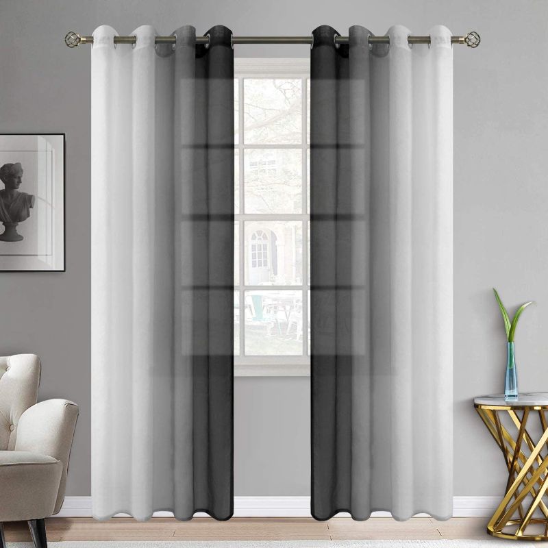 Photo 1 of BGment Ombre Sheer Curtains Faux Linen Grommet Light Filtering Semi Sheer Gradient Window Curtain Pair for Bedroom Living Room, Set of 2 Panels ( Each 52 x 84 Inch, Black )
