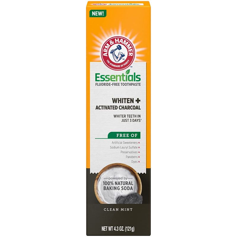 Photo 1 of Arm & Hammer Essentials FluorideFree Toothpaste Whiten + Activated Charcoal 4 Pack of 4.3oz Tubes Clean 100 Natural Baking Soda, Mint, 17.2 Ounce exp 3/2022

