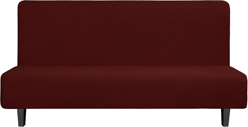 Photo 1 of Easy-Going Stretch Sofa Slipcover Armless Sofa Cover Furniture Protector Without Armrests Slipcover Soft with Elastic Bottom for Kids, Spandex Jacquard Fabric Small Checks(futon,Wine)
