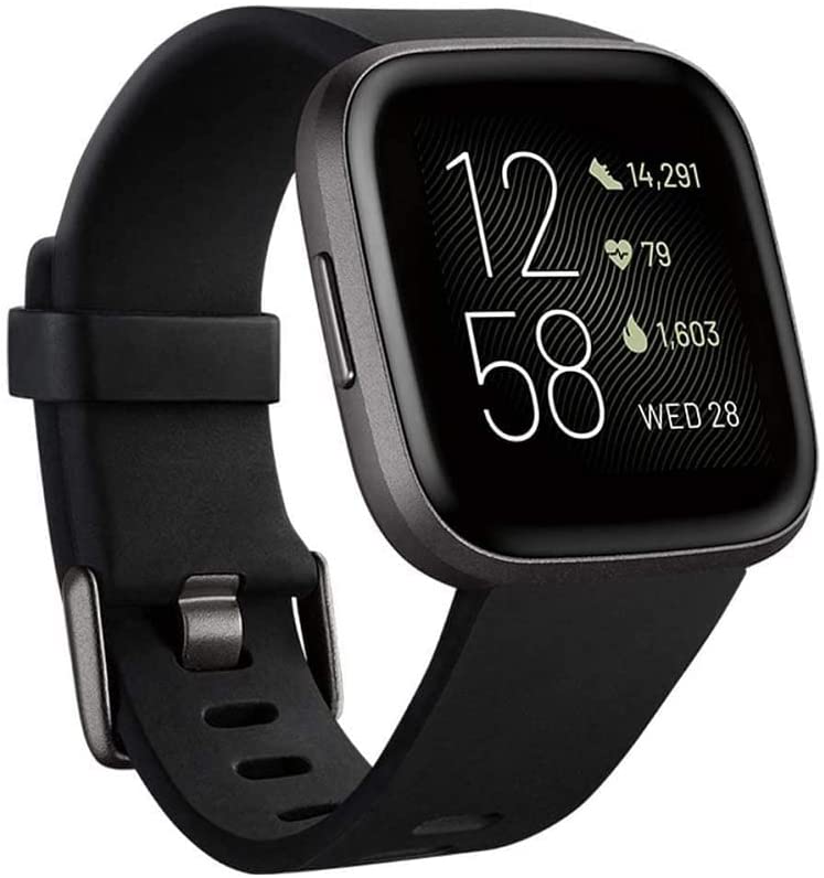 Photo 1 of Fitbit Versa 2 Health and Fitness Smartwatch with Heart Rate, Music, Alexa Built-In, Sleep and Swim Tracking, Black/Carbon, One Size (S and L Bands Included)
