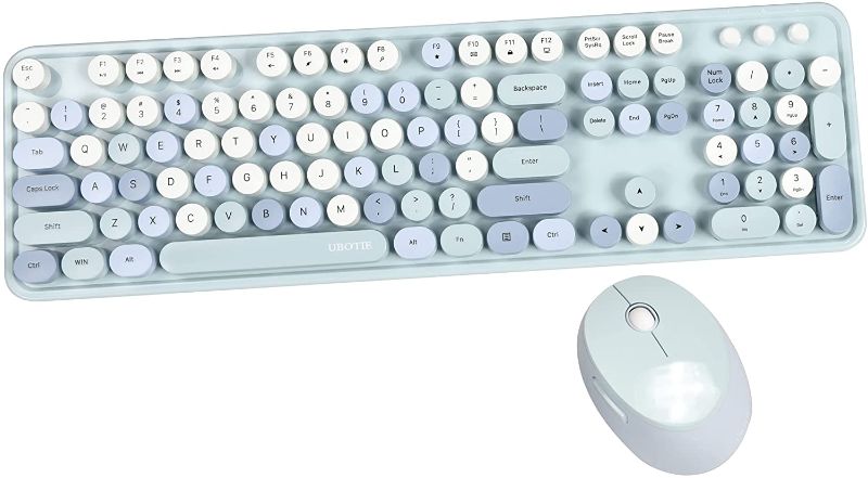 Photo 1 of Wireless Keyboard and Mouse Combo, Blue Retro Wireless Keyboard with Round Keycaps, 2.4GHz Dropout-Free Connection, Cute Wireless Mouse, Compatible with PC/Laptop/Mac/Windows XP/7/8/10 (Blue-Colorful)