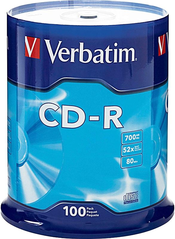 Photo 1 of Verbatim CD-R Blank Discs 700MB 80 Minutes 52X Recordable Disc for Data and Music - 100pk Spindle

MISSING LID, SOME CD'S ARE SCRATCHED, MISSING SOME CD'S  