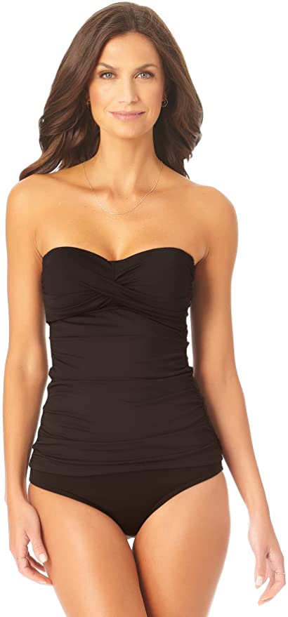 Photo 1 of Anne Cole Women's Solid Twist Front Shirred Bandeau Tankini Swim Top, SIE L