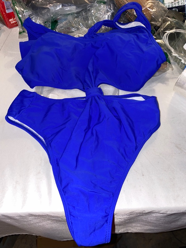 Photo 1 of WOMENS 1PC SIDE CUTOUT BATHING SUIT, SIZE XL, BLUE