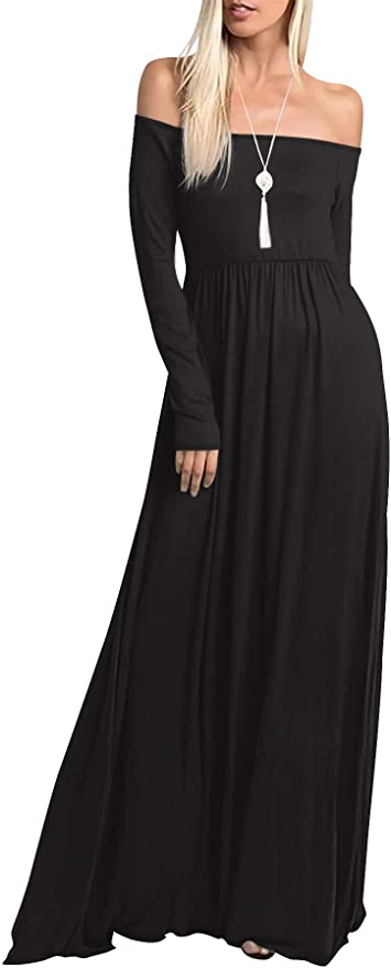 Photo 1 of Amoretu Womens Casual Long Sleeve Off Shoulder Maxi Long Dress with Pocket, SIZE XL 