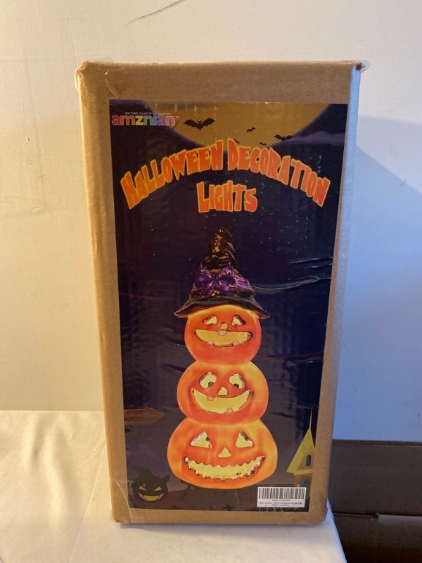Photo 2 of 12 Inch Tall Resin Pumpkins with Witch Hat Halloween Decorations Indoor Light with Battery or USB Powered, Halloween Decor Jack O Lanterns, Night Table Light Lamp for Kids Room, Bedroom, Party Decor